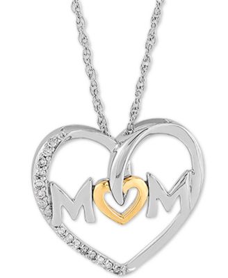 Mom Diamond Heart Necklace in Sterling Silver and 14k Gold (1/10 ct. t.w.)