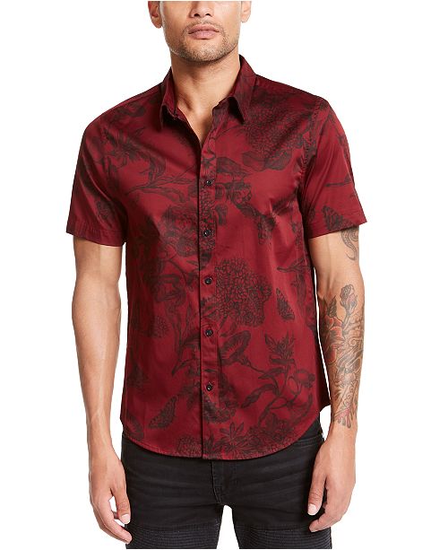 Guess Men S Luxe Baroque Floral Pattern Short Sleeve Shirt