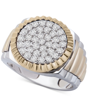 image of Men-s Diamond Cluster Two-Tone Ring (1 ct. t.w.) in 10k Gold & White Gold