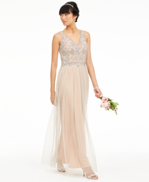 UPC 191937312073 product image for Adrianna Papell V-Neck Beaded Mesh Gown | upcitemdb.com