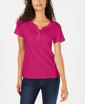 image of Karen Scott Short Sleeve Henley Top, Created for Macy-s