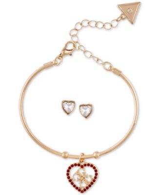 GUESS - Crystal Quatro-G Heart Bangle Bracelet & Stud Earrings Set