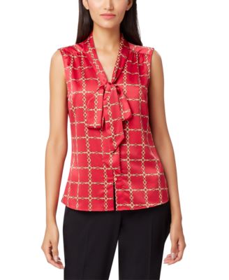 Tahari ASL - Petite Chain-Print Tie-Neck Blouse