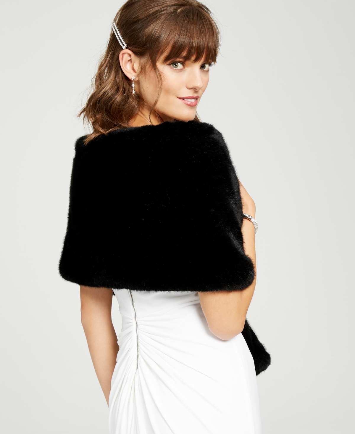 Adrianna Papell Embellished Faux-Fur Shrug