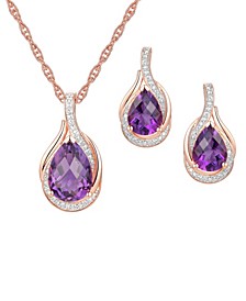 2-Pc. Set Amethyst (3-1/2 ct. t.w.) & Diamond (1/20 ct. t.w.) Pendant Necklace & Matching Stud Earrings in 14k Rose Gold-Plated Sterling Silver