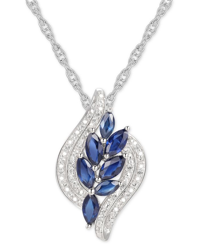 Macy's - Sapphire (1-1/6 ct. t.w.) & Diamond (1/10) 18" Pendant Necklace in Sterling Silver