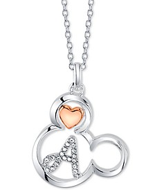 Mickey Mouse Initial Pendant Necklace in Two-Tone Silver-Plate, 16"+ 2" extender