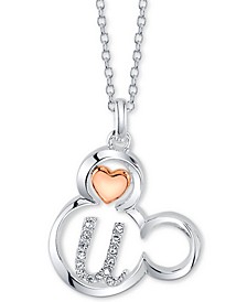 Mickey Mouse Initial Pendant Necklace in Two-Tone Silver-Plate, 16"+ 2" extender