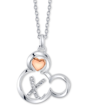 image of Disney Mickey Mouse Initial Pendant Necklace in Two-Tone Silver-Plate, 16