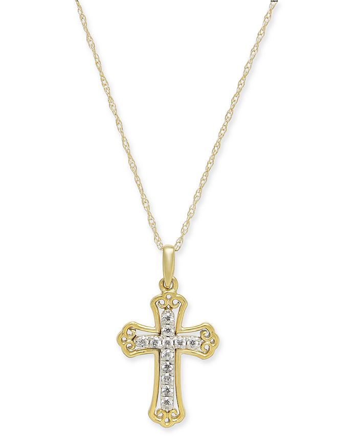 Macy's - Diamond Cross 18" Pendant Necklace (1/10 ct. t.w.) in 14k Gold & 14k White Gold