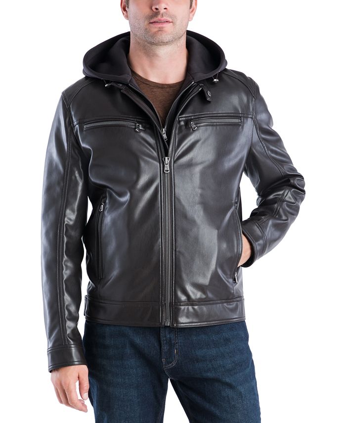 Tommy Hilfiger Men's Faux-Fur-Trim Faux-Leather Bomber Jacket - Macy's