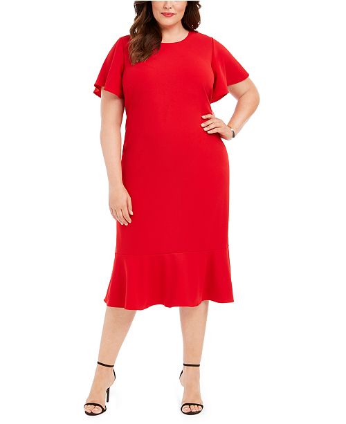 Calvin Klein Plus Size Flounce Hem Sheath Dress Reviews Macy S