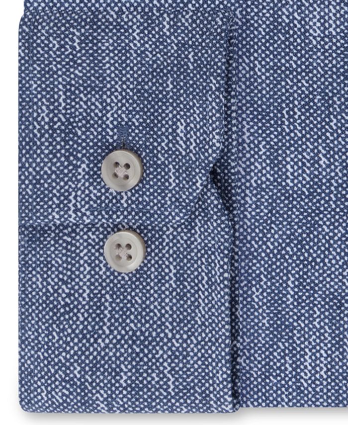 DKNY Men's Slim Fit Stretch Mini Check Dress Shirt Blue Size 17.5X32X33