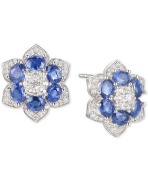 image of Sapphire (2-1/2 ct. t.w.) & Diamond (1/2 ct. t.w.) Flower Stud Earrings in 14k White Gold (Also Available in Emerald and Certified Ruby)