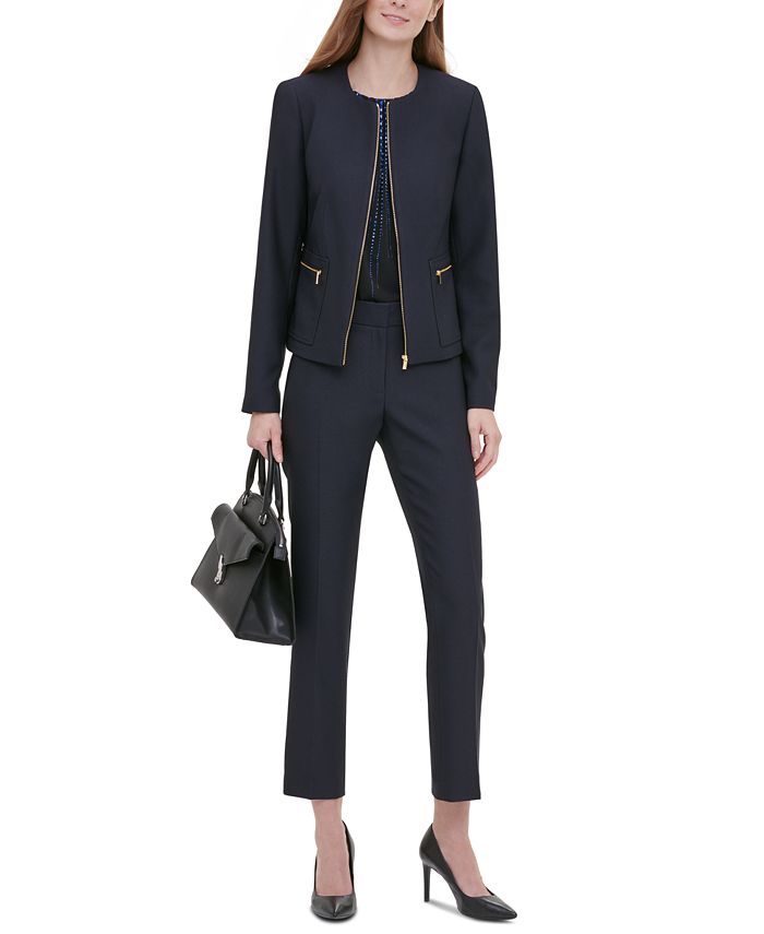 Calvin Klein Petite Twill Zipper-Front Jacket - Macy's