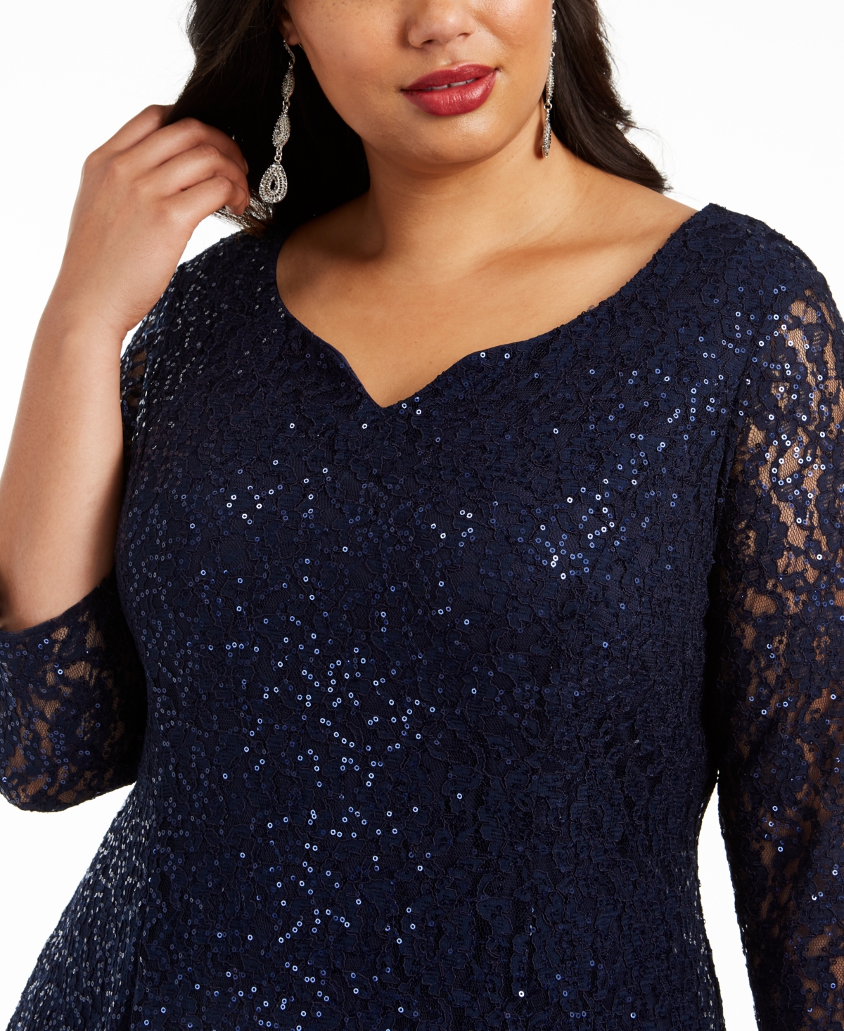 Sl Fashions Plus Size Sequined Lace Dress