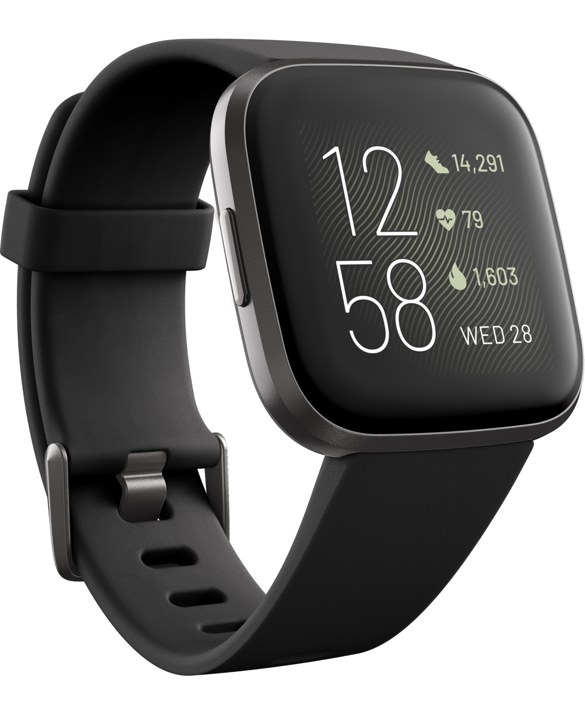 Fitbit Versa 2 Black Elastomer Strap Touchscreen Smart Watch 39mm