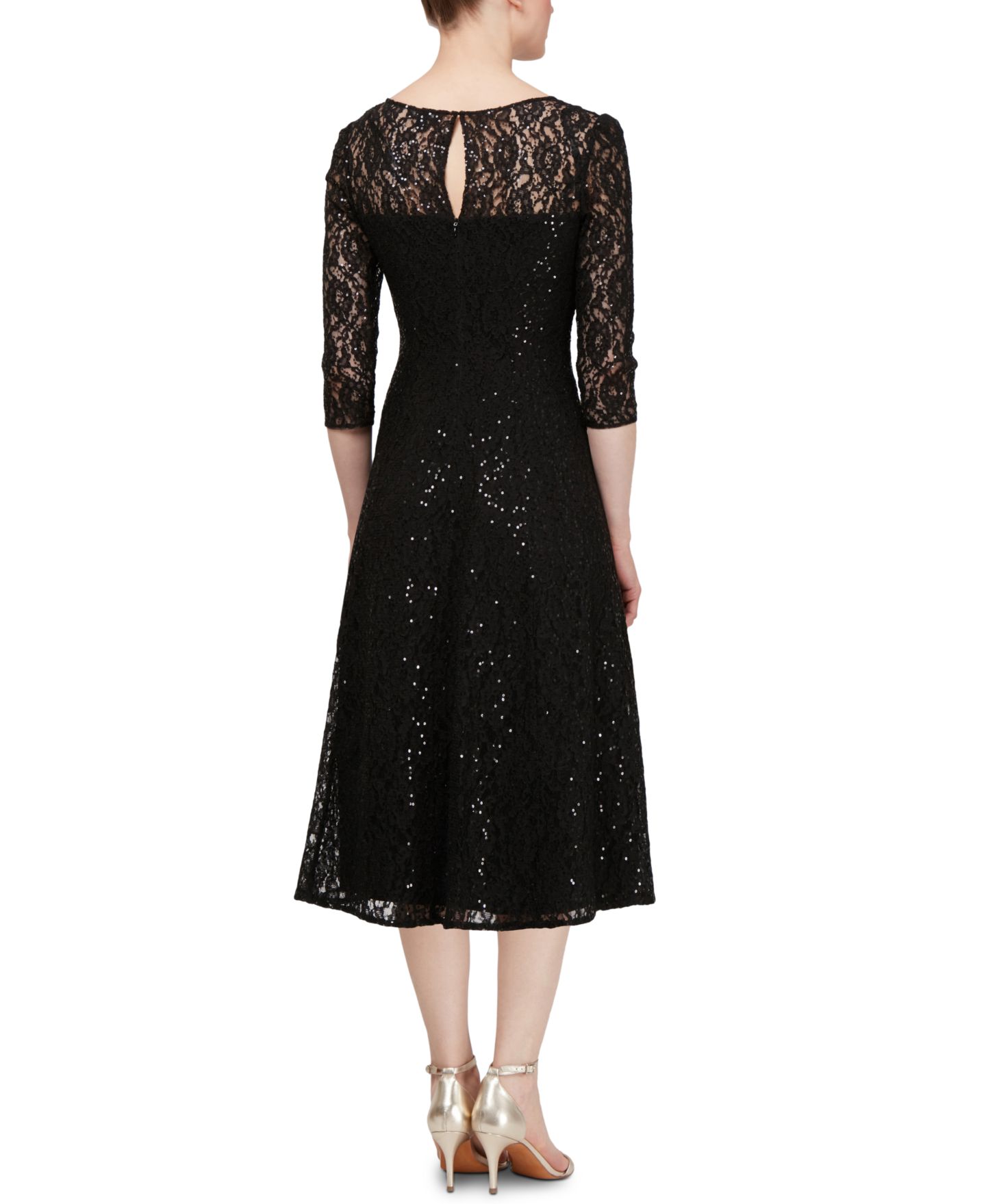 Женское платье SL Fashions 3/4-Sleeve Sequin Lace, цвет: Чёрный — фото 2