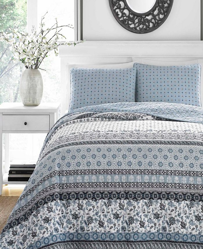 Stone Cottage Bexley Block Print Cotton Reversible 2 Piece Quilt Set