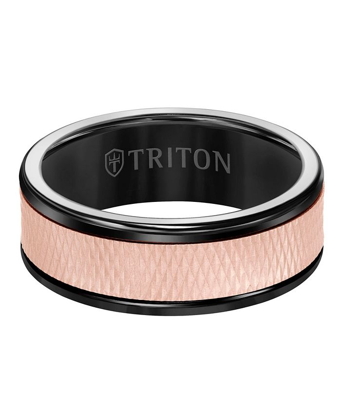 Triton - 8MM Black Tungsten Carbide Ring with 14K Rose Gold Insert