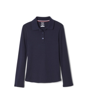 French Toast Big Girls Long Sleeve Interlock Knit Polo with Picot Collar