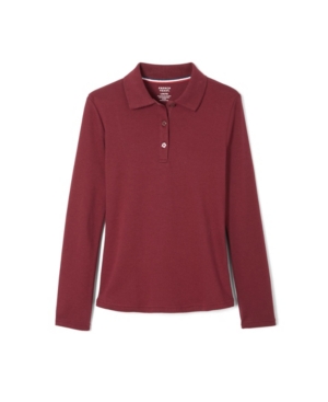 French Toast Big Girls Long Sleeve Interlock Knit Polo with Picot Collar