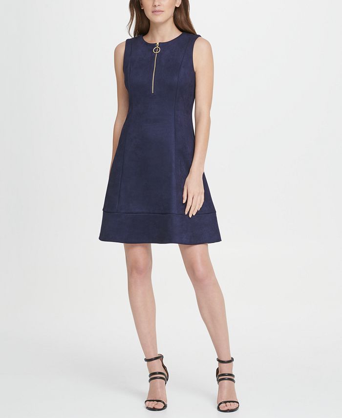 DKNY Suede Zip Fit Flare Dress & Reviews - Dresses - Women - Macy's
