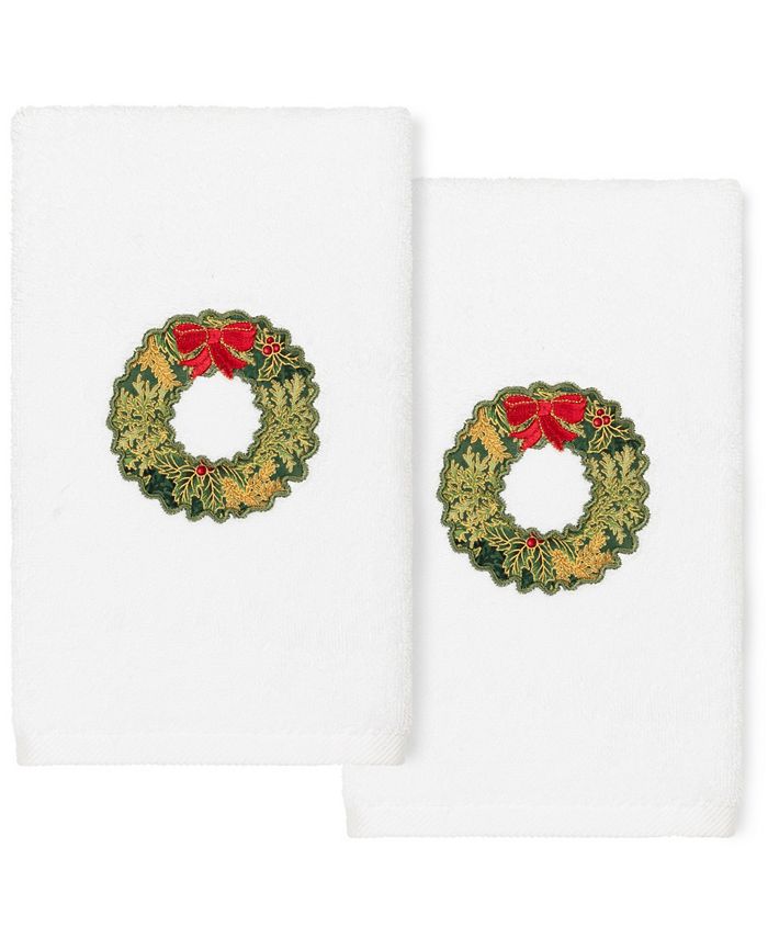 Linum Home - Christmas Wreath Embroidered 100% Turkish Cotton 2-Pc. Hand Towel Set