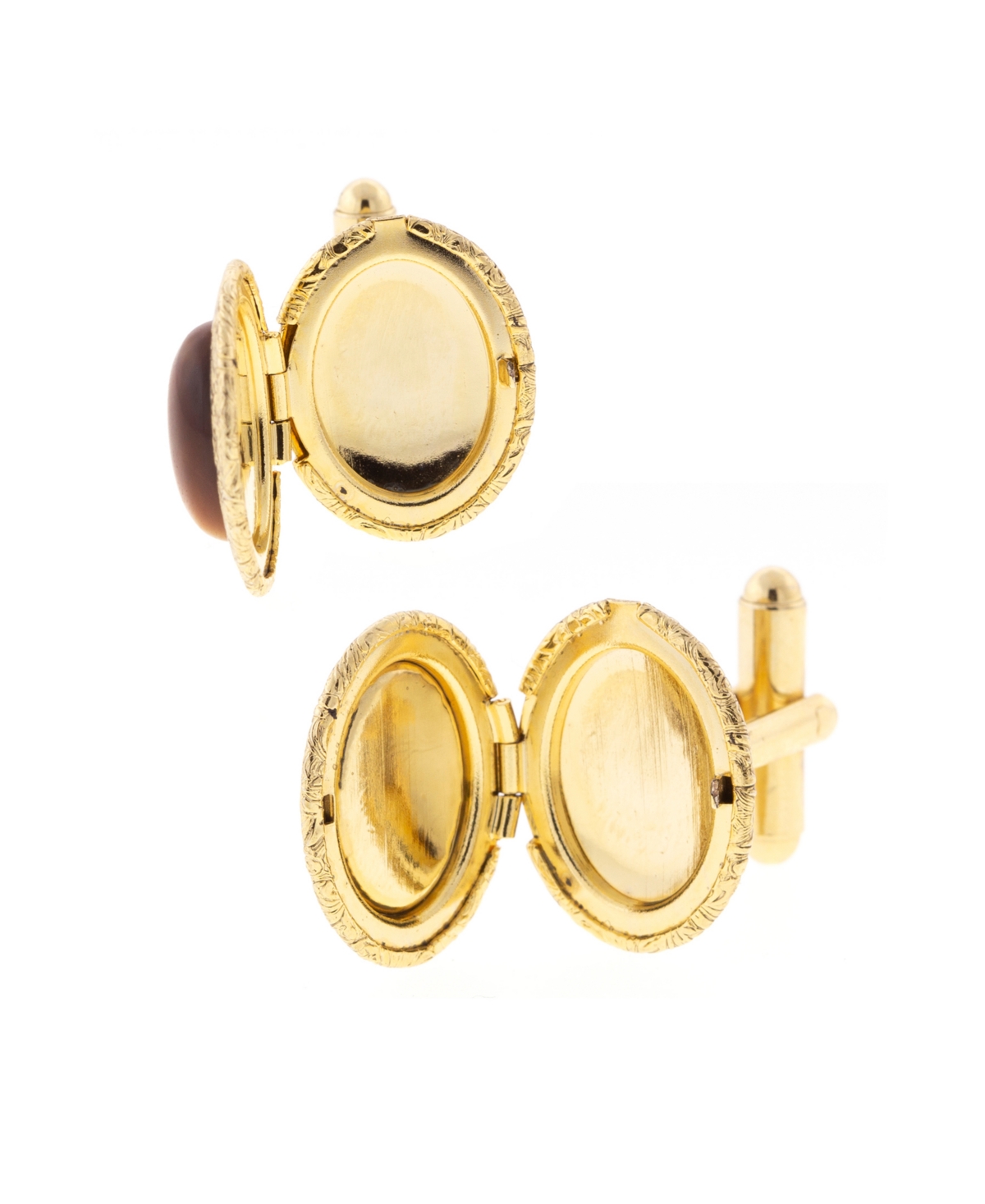 Jewelry 14K Gold Plated Tiger's Eye Oval Locket Cufflinks - Brown