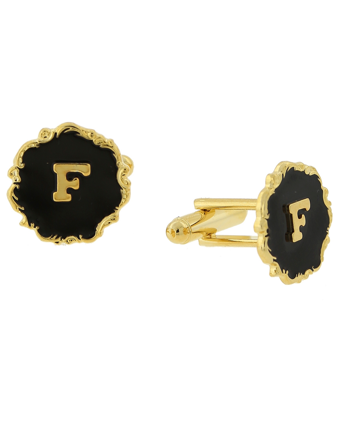 1928 Jewelry 14k Gold-plated Enamel Initial F Cufflinks In Black