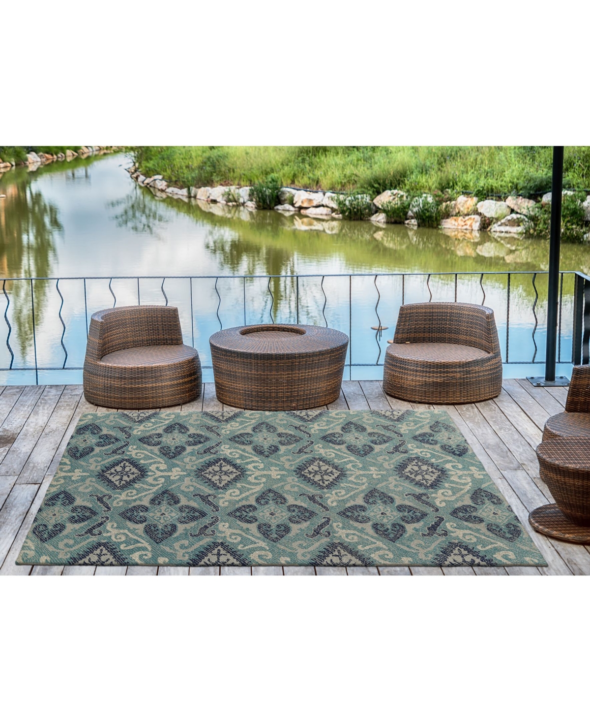 Kaleen Weathered WTR03-91Outdoor Area Rug - Teal