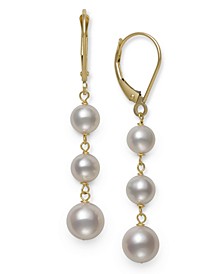 White Cultured Freshwater Pearl (5-8 mm) Leverback Earrings in 14k Yellow Gold. Also available in black, pink, white pink lavender multi and white gray black multi.