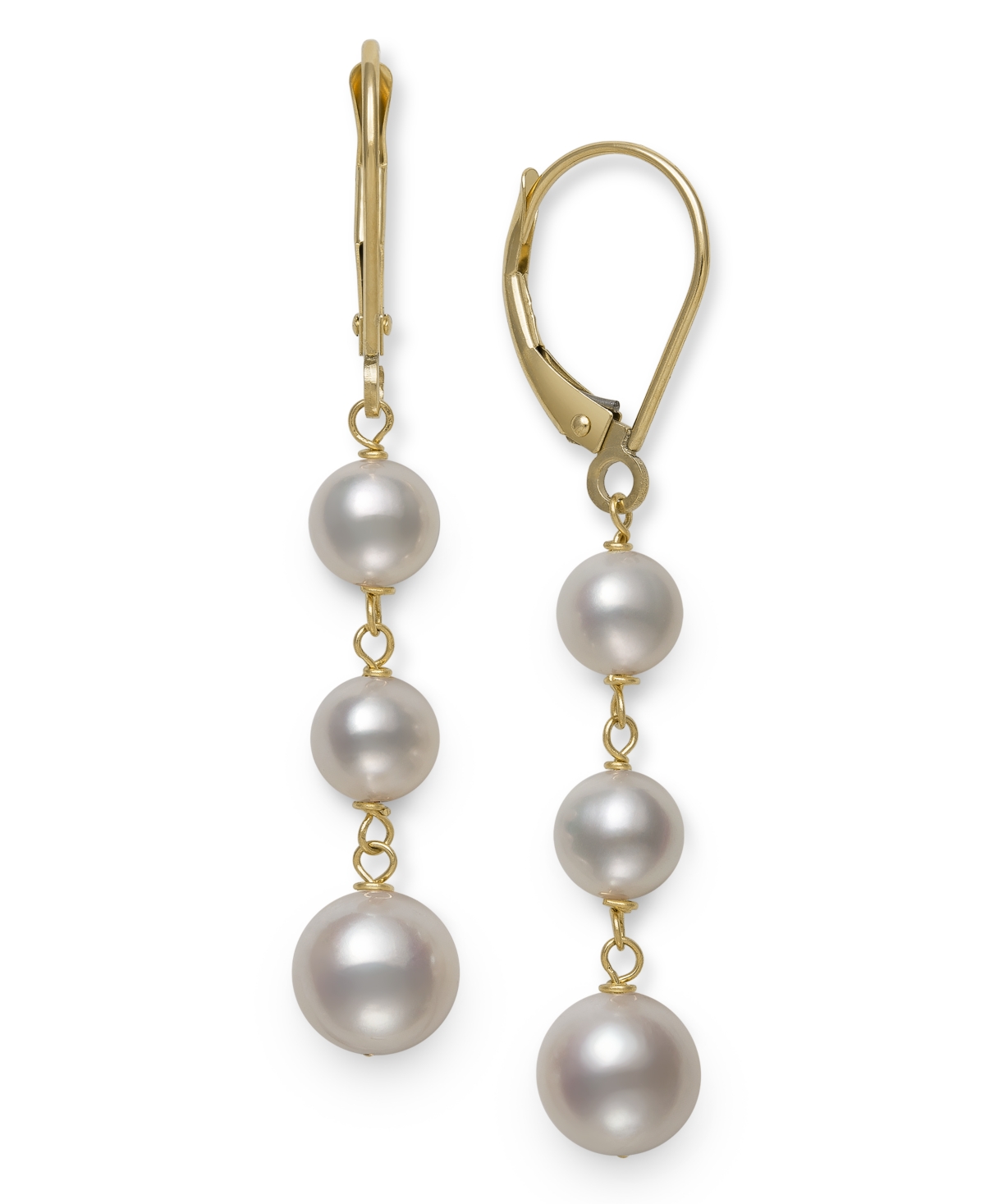 Belle De Mer White Cultured Freshwater Pearl (5-8 mm) Leverback Earrings in 14k Yellow Gold. Also available in black, pink, white pink lavender multi and white gray black multi.