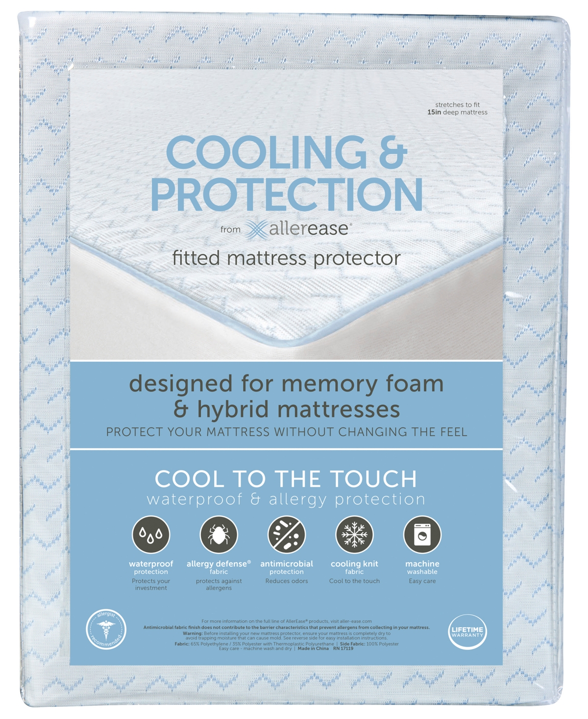 AllerEase Cooling and Protection Mattress Protector for Memory Foam Mattresses, King