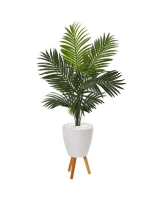 Nearly Natural - 61" Paradise Palm Artificial Tree in White Planter with Stand