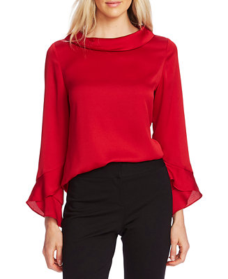 Vince Camuto Collared Flutter-Cuff Top - Macy's