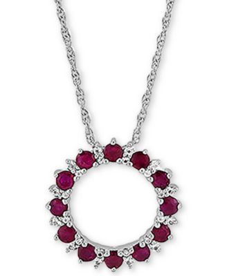 Macy's - Ruby (1-1/5 ct. t.w.) & White Topaz (1/10 ct. t.w.) Circle 18" Pendant Necklace in Sterling Silver