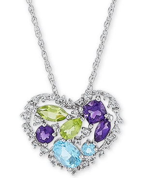 image of Multi-Gemstone Open Heart Pendant Necklace (2-1/20 ct. t.w.) in Sterling Silver