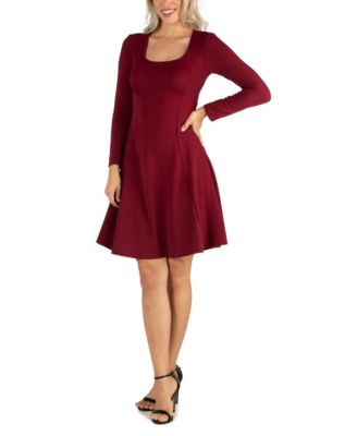 Women's Simple Long Sleeve Knee Length Flared Dress