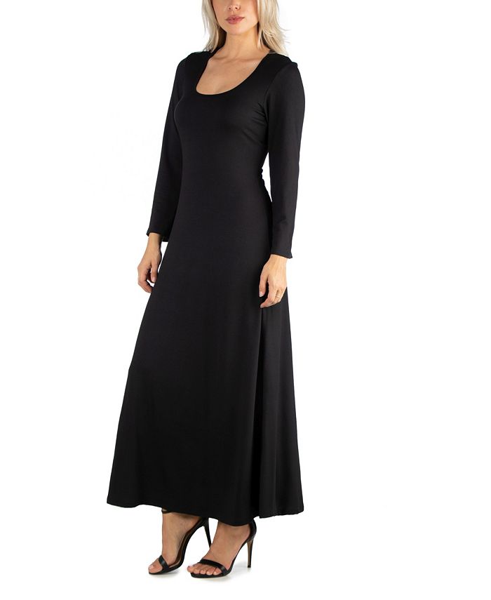 24seven Comfort Apparel Women's Long Sleeve T-Shirt Maxi Dress ...