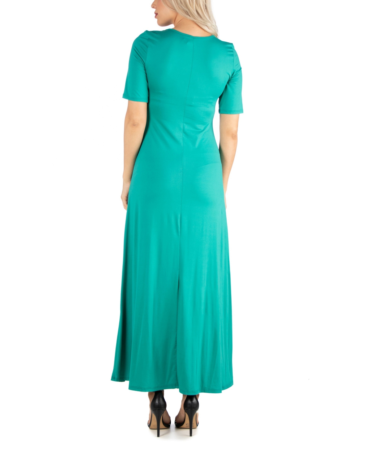 24seven Comfort Apparel Casual Maxi Dress With Sleeves In Charcoal