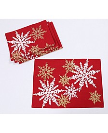 Magical Snowflakes Crewel Embroidered Christmas Placemats 14" x 20", Set of 4