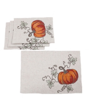 Manor Luxe Rustic Pumpkin Crewel Embroidered Fall Placemats Set of 4