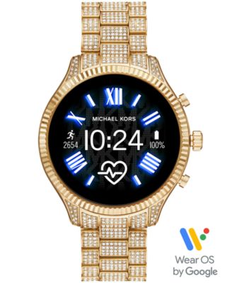 Michael Kors - Women's Lexington 2 Glitz Gold-Tone Stainless Steel Bracelet Touchscreen Smart Watch 44mm