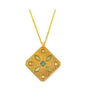 image of Stephanie Kantis Countess Faceted Green Topaz, Slate Blue Topaz Square, White Quartz Pendant
