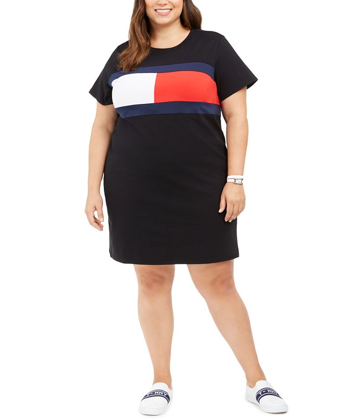 Tommy Hilfiger Plus Size Colorblocked T-Shirt Dress & Reviews Dresses - Plus Sizes - Macy's