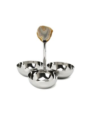 3 Bowl Stainless Steel Relish Dish with Agate Stone
