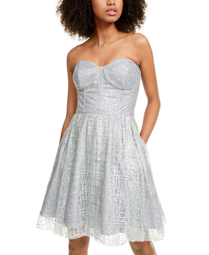 Blondie Nites Juniors' Strapless Glitter Fit & Flare Dress Macy's