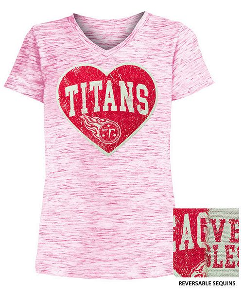5th Ocean Big Girls Tennessee Titans Heart Flip Sequin T Shirt
