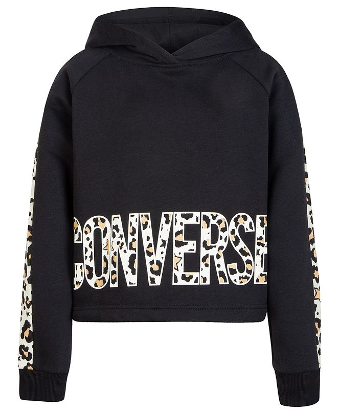 Converse Big Girls Leopard-Print Logo Hoodie & Reviews - Sweaters ...